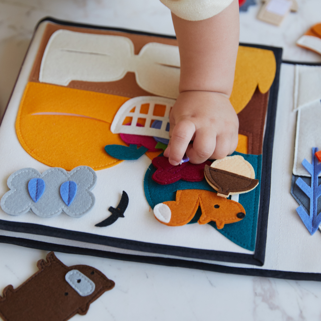 infant gift, toddler felt forest animals, felt sensory book seasons